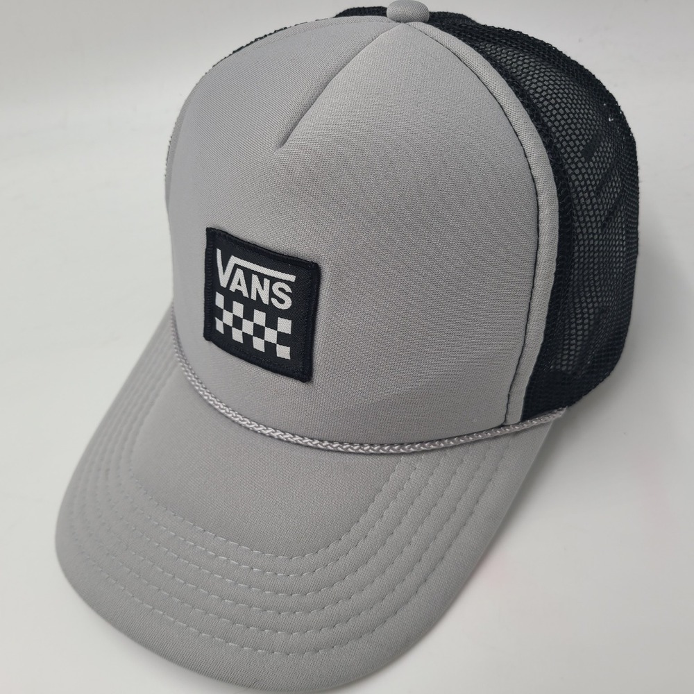Vans Hat Snapback Trucker Mesh Gray Black Checkerboard Patch Skate Skateboard